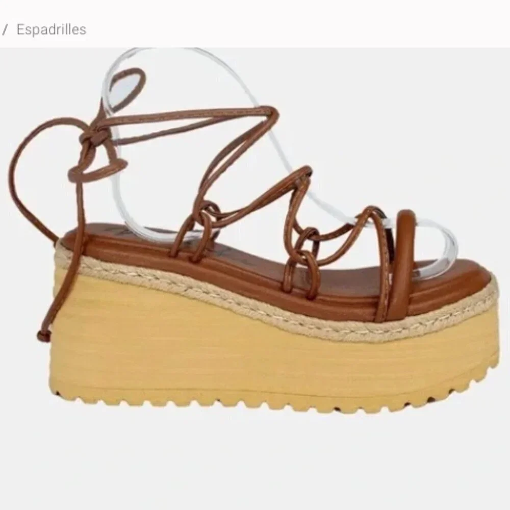 Meraki Misty Lace-Up Platform Sandals Strappy Light Pink High Heel Size 8 Womens